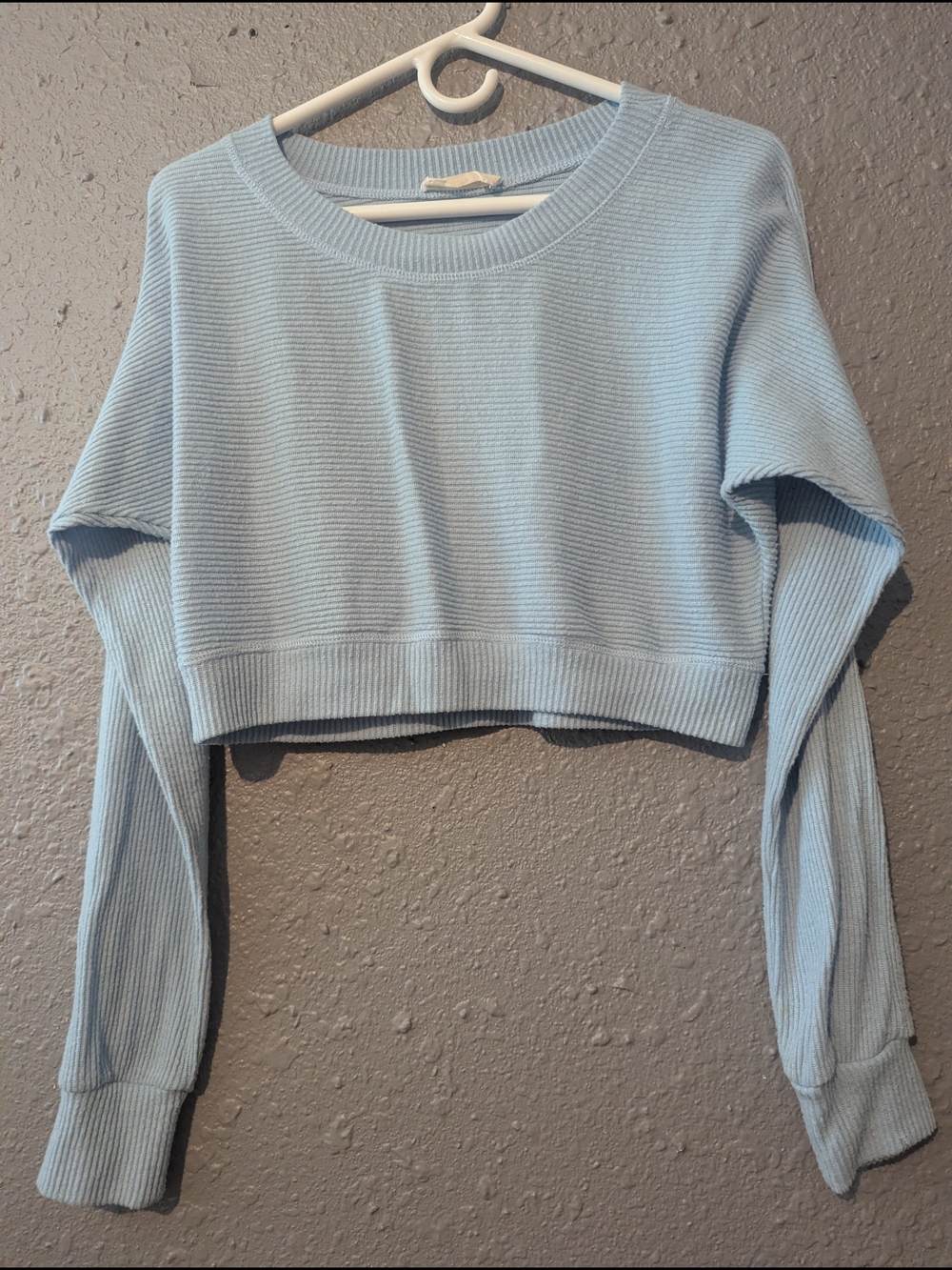 S Light Blue Cropped Ribbed Long-Sleeve Top